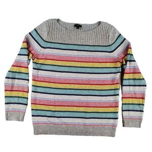 Talbots Petites Rainbow Stripe Sweater Womens Mp Gray Boatneck Cashmere Blend